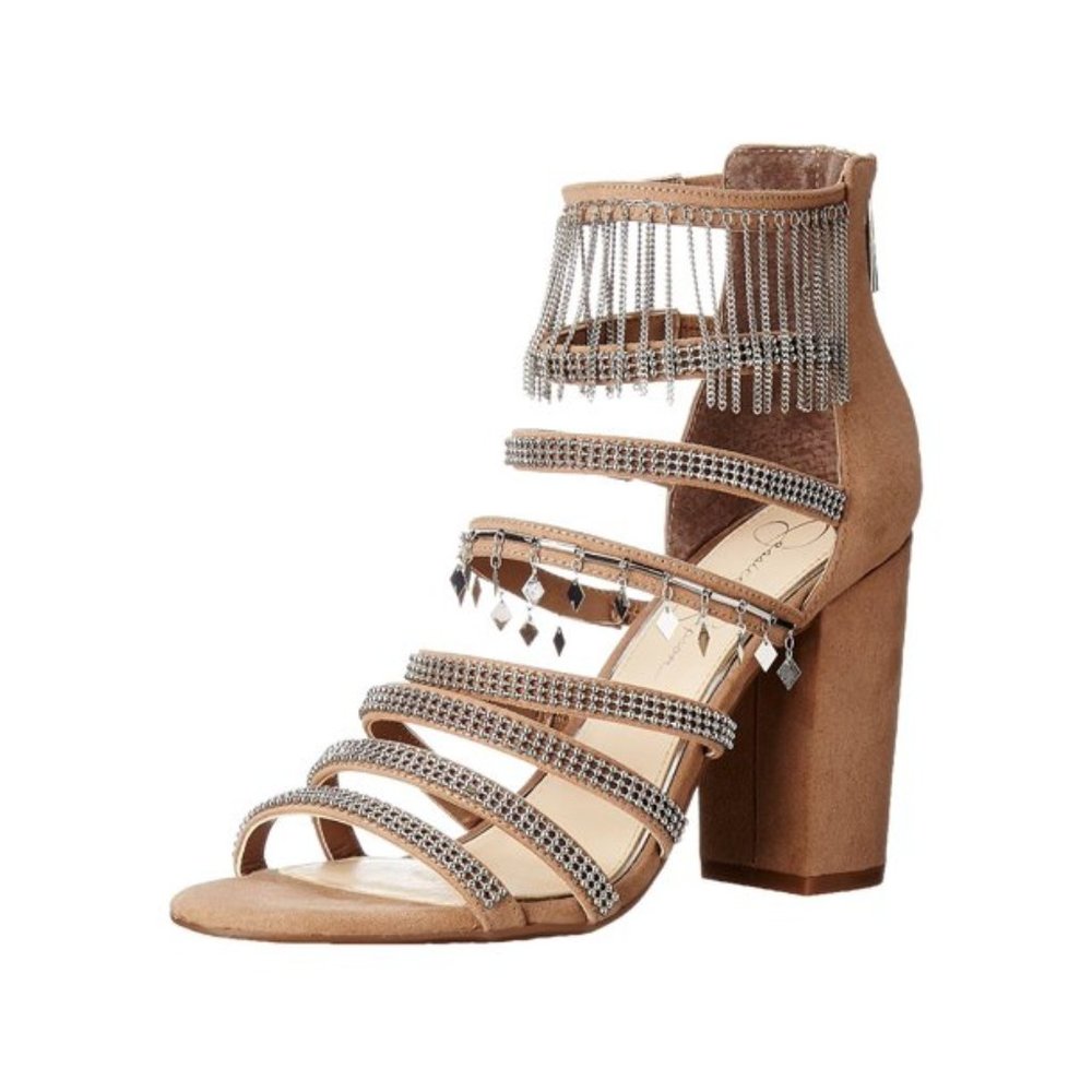 Jessica Simpson Tan Heeled Sandals with Silver Accents
